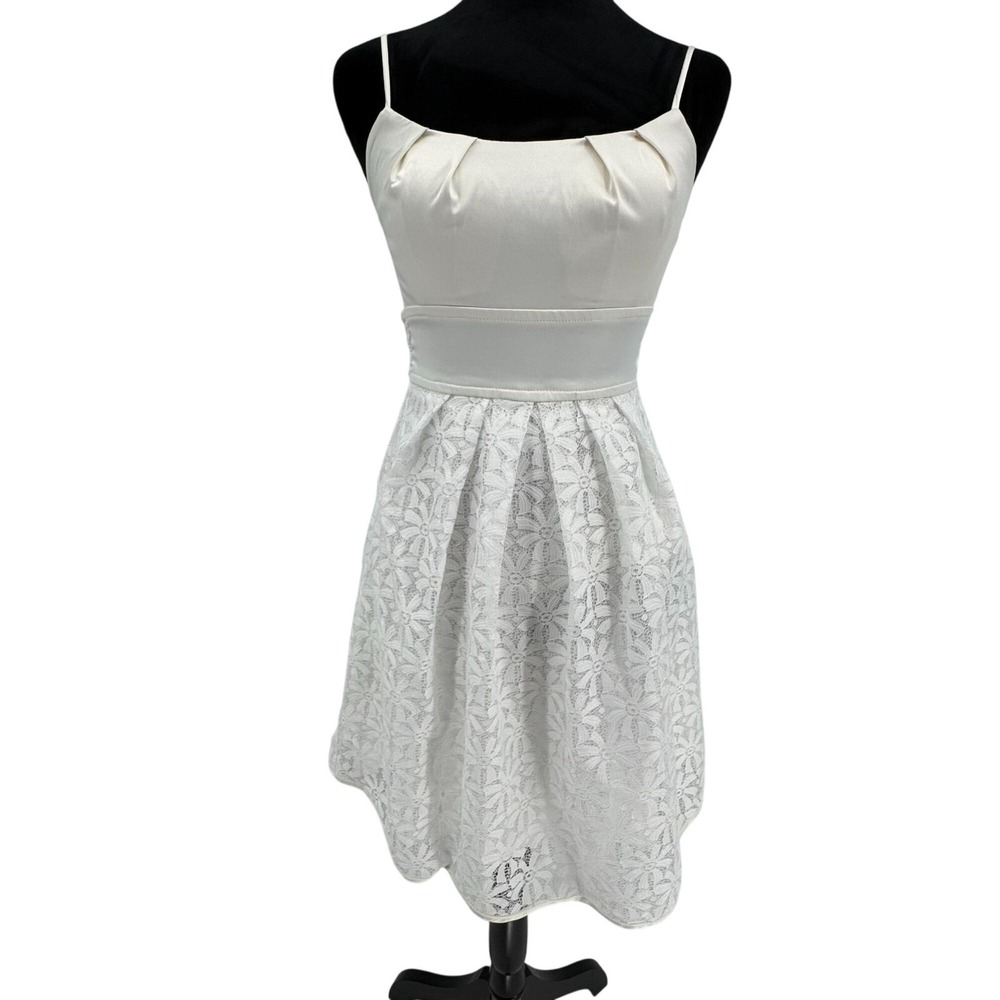 Vintage White Floral Y2K Mini Dress Satin Lace Sorority Size 3 Coquette Ballet